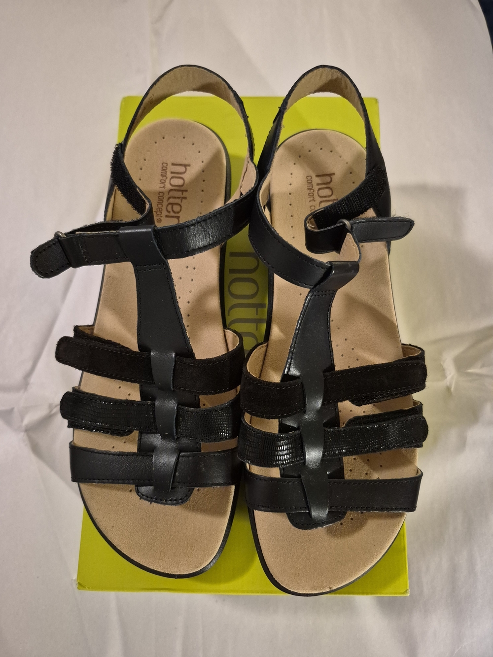 NWT-Hotter Black 8.5, Strappy Comfort Sandals with Ankle Support